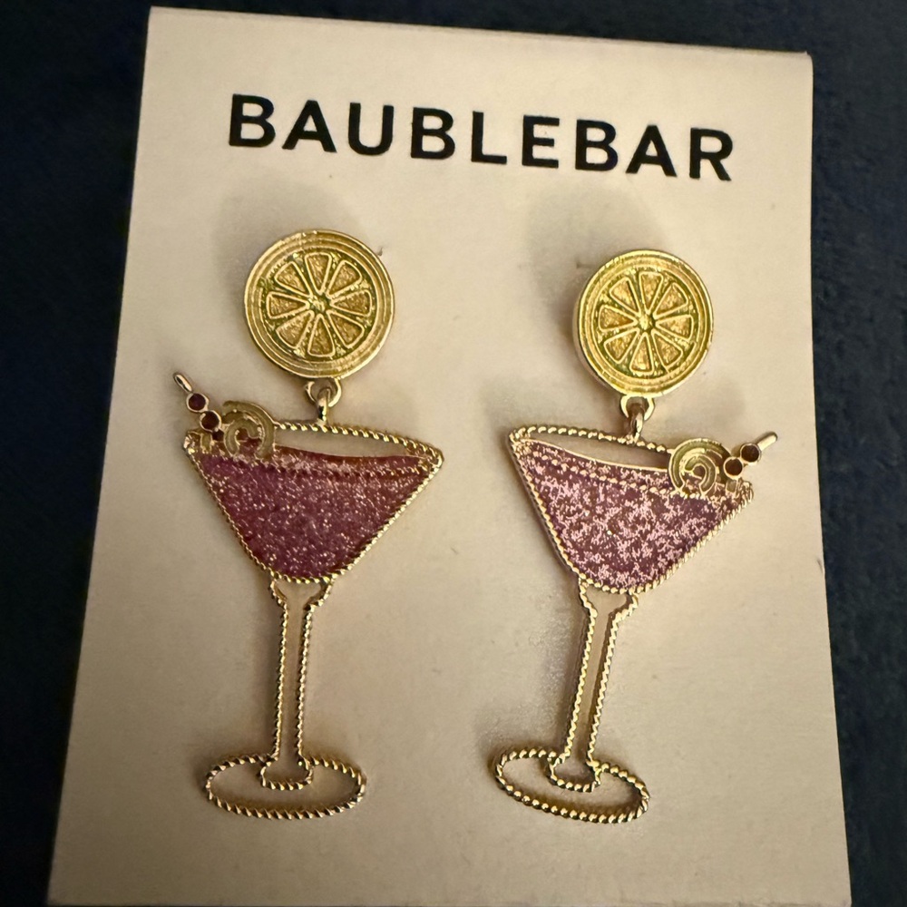 BaubleBar Pink and Gold Cocktail Earrings